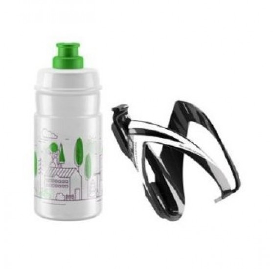 Комплект ELITE CEO: фляготримач білий/зелений + фляга JET біла 350мл